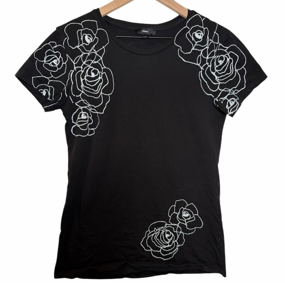 Archive Diesel Y2K Black Rose Graphic Baby Tee • Distressed Indie Sleaze S - Picture 2 of 11